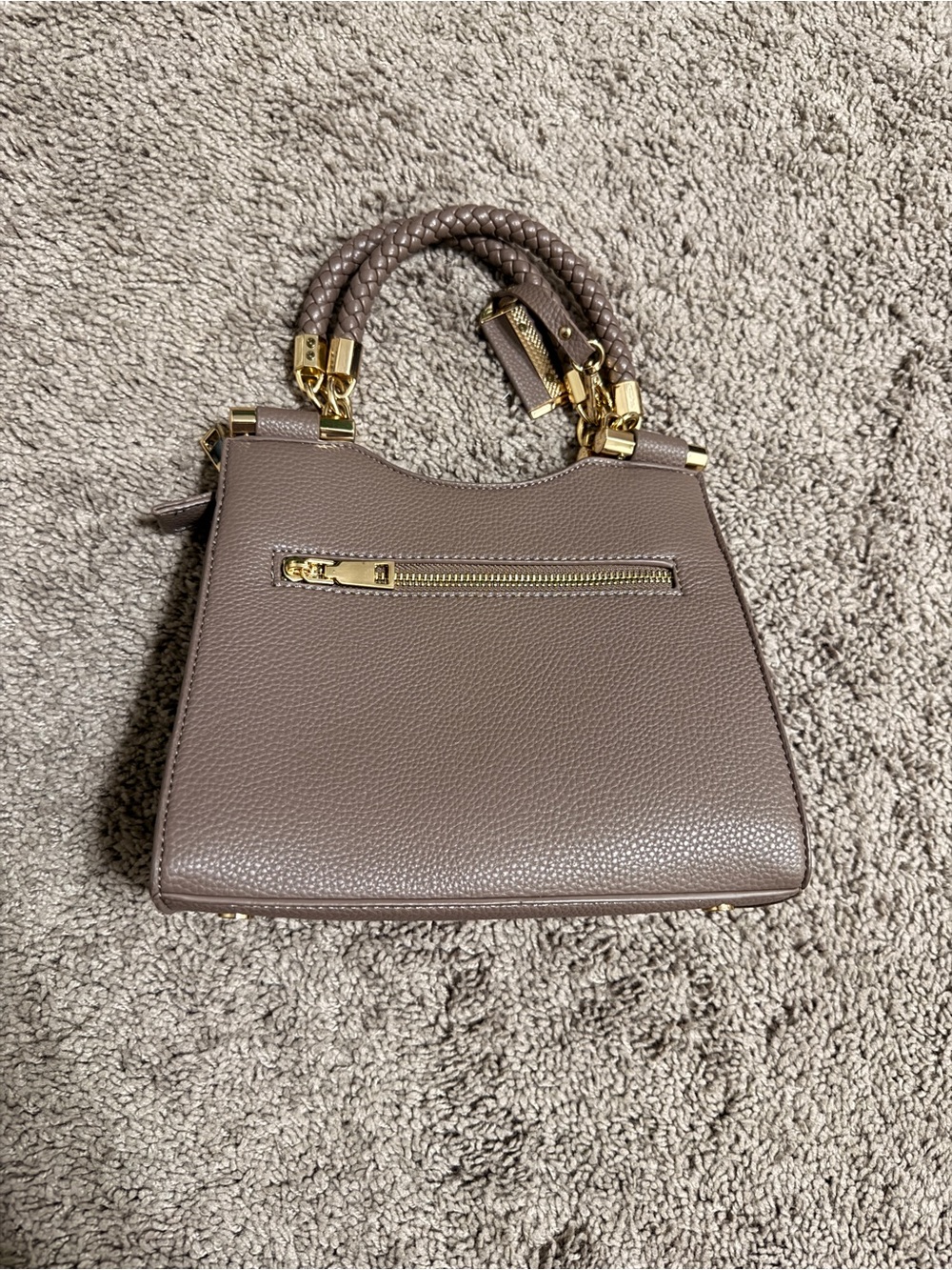 Miztique Taupe Satchel Crossbody Bag Gold Hardware Braided Handle